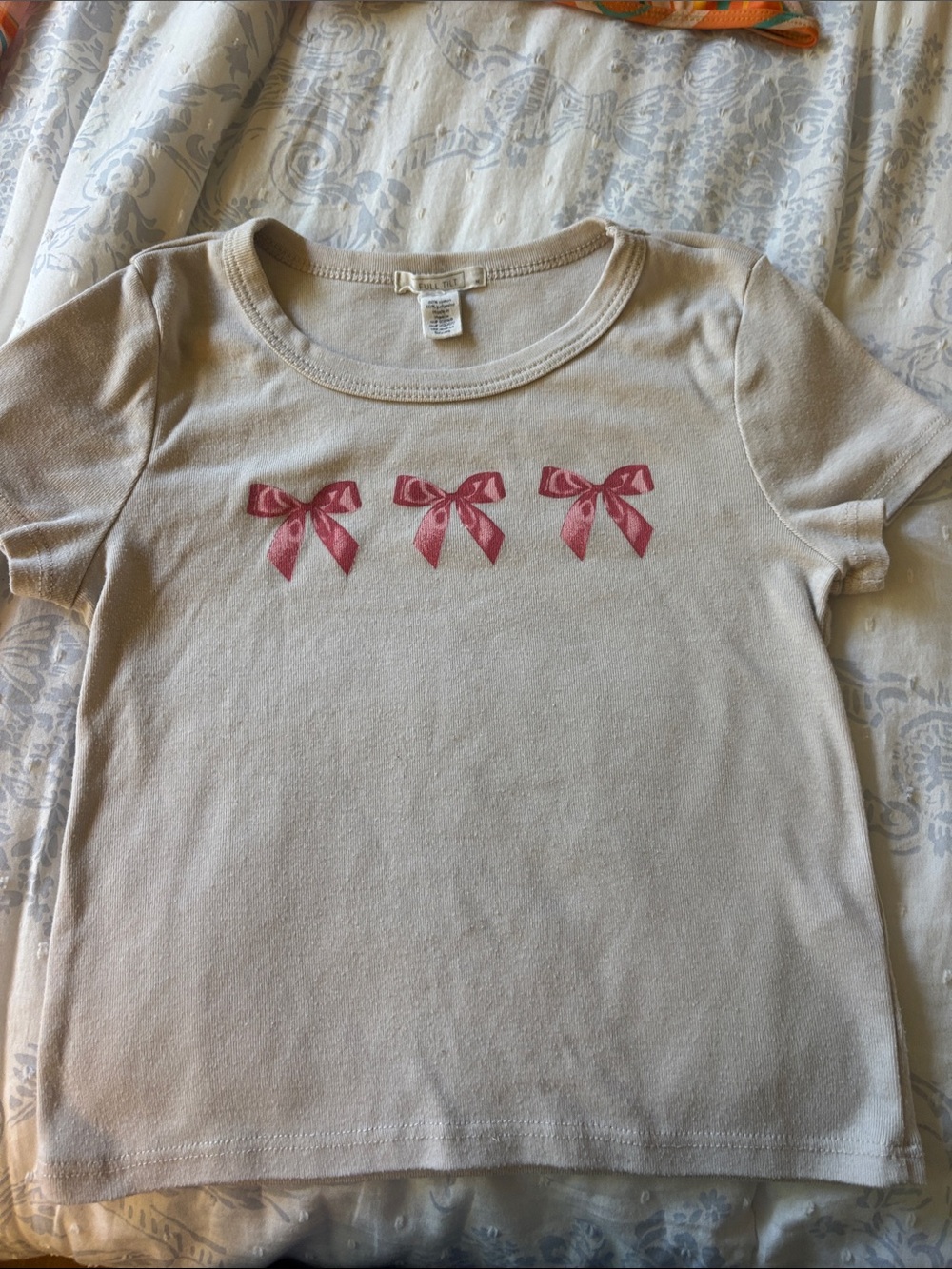 Full Tilt Cream Short Sleeve Tee with Pink Bow Trio